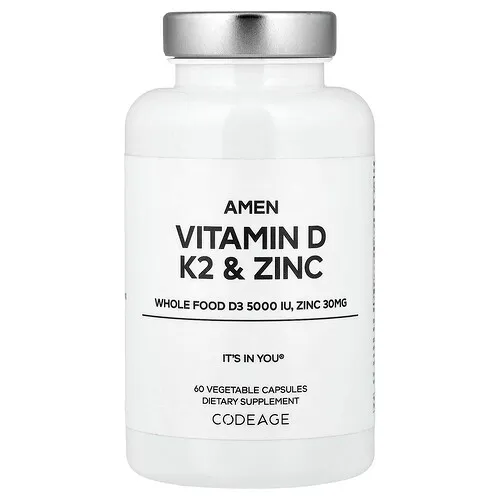 Codeage, Amen, Vitamina D, vitamina K2 y zinc, 60 cápsulas vegetales