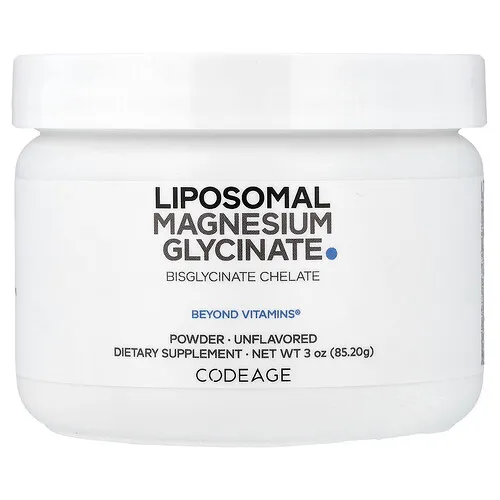Codeage, Glicinato de magnesio liposomal en polvo, Sin sabor, 85,2 g (3 oz)