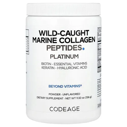 Codeage, Péptidos de colágeno marino en polvo provenientes de peces capturados en estado salvaje, Platino, Sin sabor, 326 g (11,5 oz)