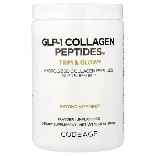 Codeage, Péptidos de colágeno GLP-1 en polvo, Trim & Glow®, Sin sabor, 300 g (10,58 oz)