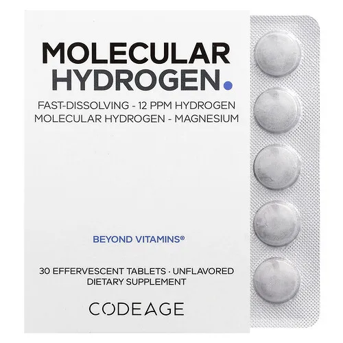 Codeage, Hidrógeno molecular, Sin sabor, 30 comprimidos efervescentes