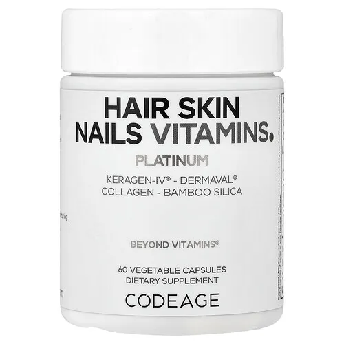 Codeage, Vitaminas para el cabello, la piel y las uñas, Platino, 60 cápsulas vegetales