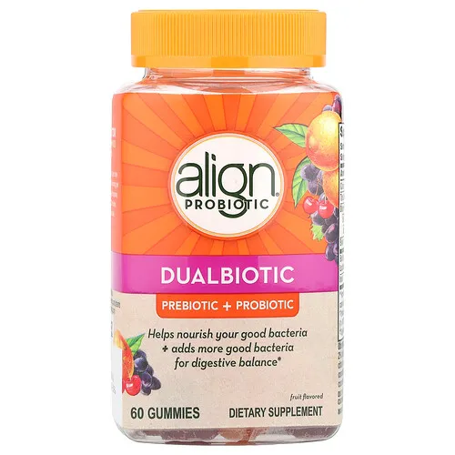 Align Probiotics, Dualbiotic, Prebiótico y probiótico, Fruta, 60 gomitas