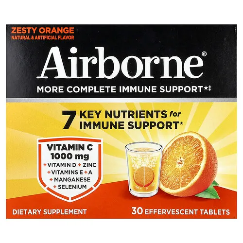 AirBorne, Refuerzo inmunitario más completo, Naranja intensa, 3 tubos, 10 comprimidos efervescentes cada uno