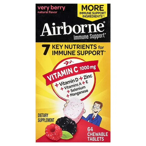 AirBorne, Refuerzo inmunitario, Sabor a bayas, 64 comprimidos masticables