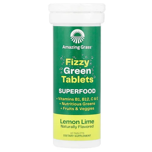 Amazing Grass, Comprimidos Fizzy Green, Superalimento, Lima limón, 10 comprimidos