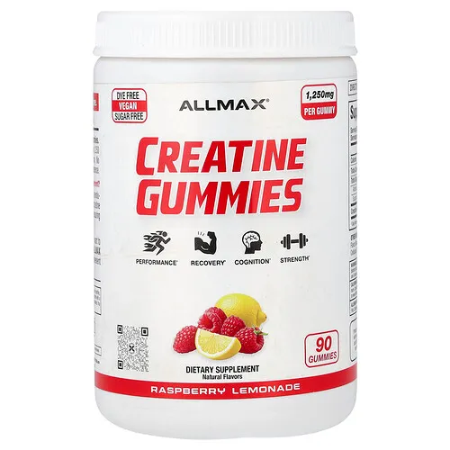 ALLMAX, Gomitas de creatina, Limonada de frambuesa, 1250 mg, 90 gomitas
