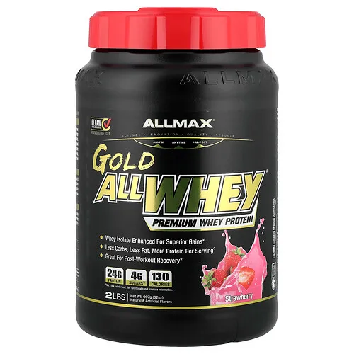 ALLMAX, Gold AllWhey®, Proteína de suero de leche prémium, Fresa, 907 g (2 lb)