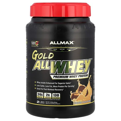ALLMAX, GOLD ALLWHEY®, Proteína de suero de leche prémium, Chocolate y mantequilla de maní, 907 g (2 lb)
