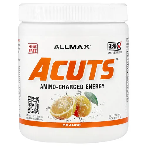 ALLMAX, ACUTS, Bebida energética cargada de aminoácidos, Naranja, 210 g (7,4 oz)
