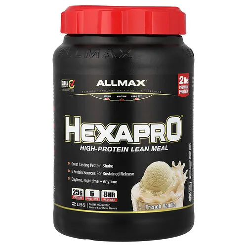 ALLMAX, Hexapro, Comida magra con alto contenido de proteínas, Vainilla francesa`` 907 g (2 lb)