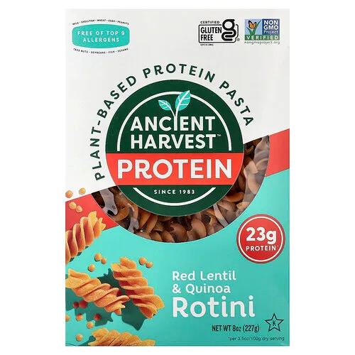 Ancient Harvest, Pasta proteica de origen vegetal, Rotini de lentejas rojas y quinua, 227 g (8 oz)