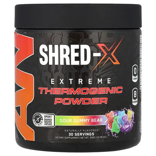 ABE, Shred-X, Polvo termogénico extremo, Ositos de gomita ácida, 300 g (10,58 oz)