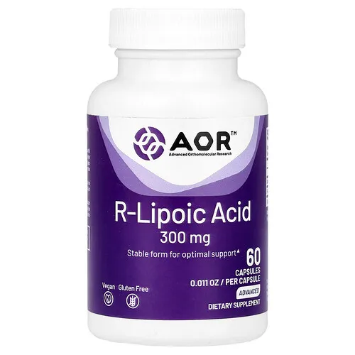 Advanced Orthomolecular Research AOR, Ácido lipoico R, 300 mg, 60 cápsulas vegetarianas