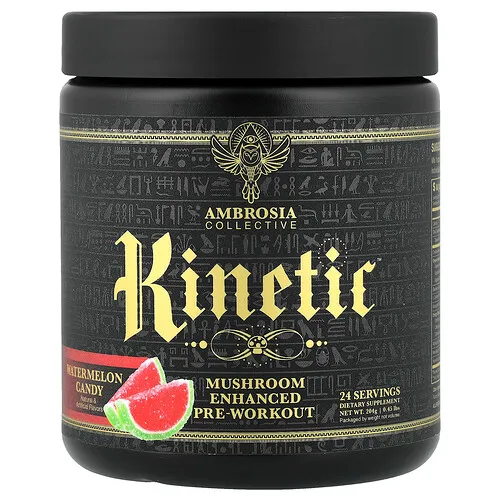 Ambrosia Collective, Kinetic™, Suplemento preentrenamiento mejorado con hongos, Caramelo de sandía, 204 g (0,45 lb)