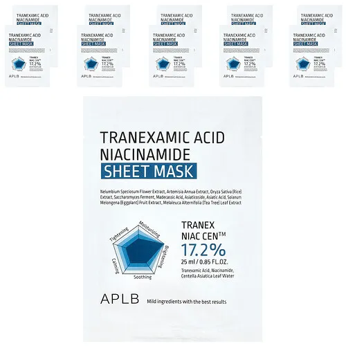 APLB, Mascarilla de belleza en lámina con niacinamida y ácido tranexámico, 10 láminas, 25 ml (0,85 oz. líq.) cada una