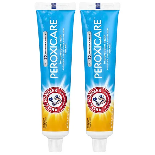 Arm & Hammer, PeroxiCare, Limpieza profunda, Pasta dental anticaries con fluoruro, Clean Mint, Paquete doble, 170 g (6 oz) cada uno