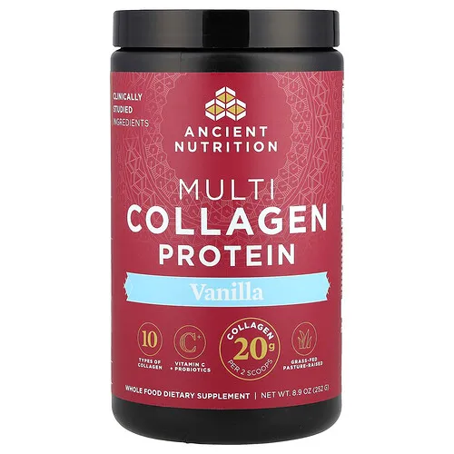 Ancient Nutrition, Proteína de múltiples colágenos, Vainilla, 252 g (8,9 oz)