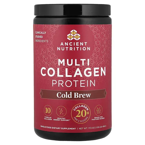 Ancient Nutrition, Proteína con múltiples colágenos, Café frío, 496 g (1,09 lb)