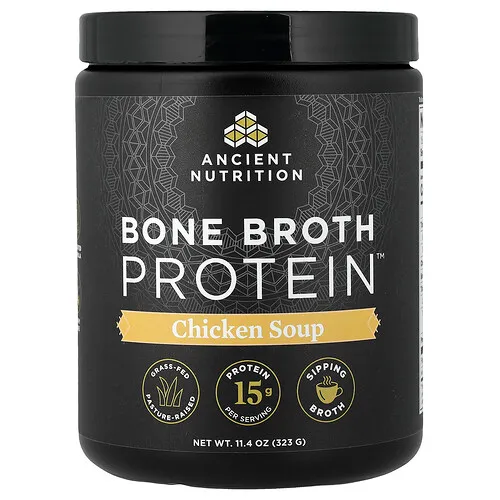 Ancient Nutrition, Bone Broth Protein™, Sopa de pollo con proteina de caldo de huesos, 323 g (11,4 oz)