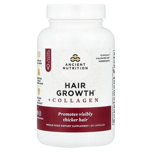 Ancient Nutrition, Crecimiento del cabello con colágeno, 60 cápsulas