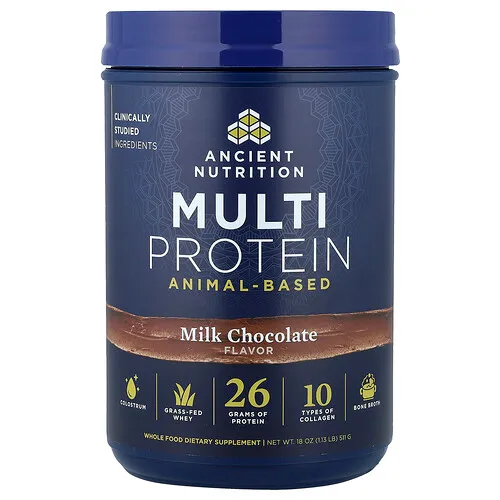 Ancient Nutrition, Suplemento multiproteico de origen animal, Chocolate con leche, 511 g (1,13 lb)