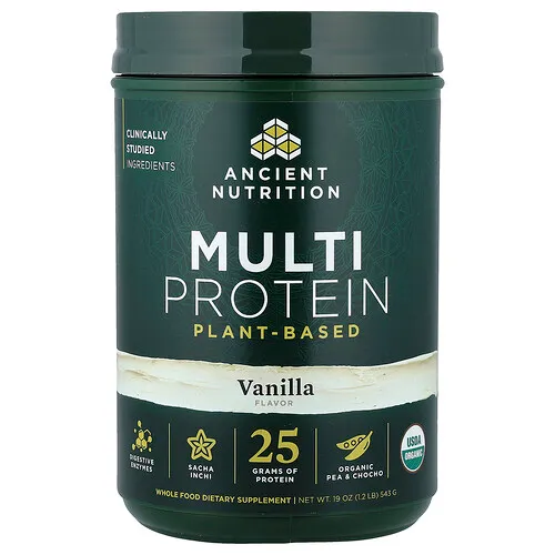 Ancient Nutrition, Suplemento multiproteico, De origen vegetal, Vainilla, 543 g (1,2 lb)