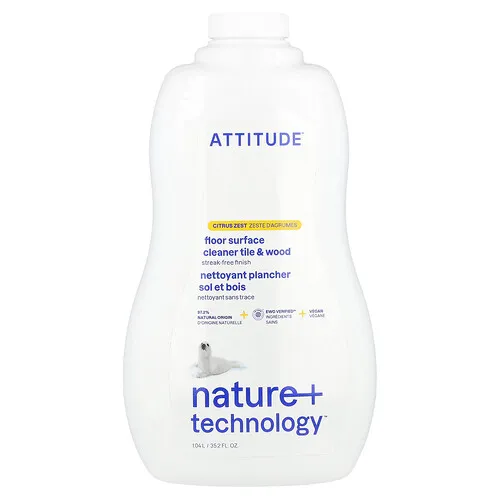 ATTITUDE, Limpiador de pisos y superficies, Para baldosas y madera, Ralladura de cítricos, 1,04 l (35,2 oz. líq.)