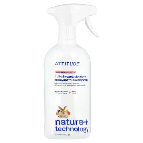 ATTITUDE, Nature + Technology™, Jabón líquido para frutas y vegetales, Sin fragancia, 800 ml (27,1 oz. líq.)