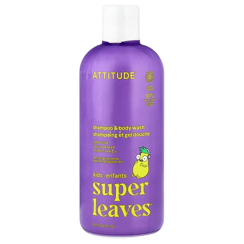 ATTITUDE, Super Leaves®, Champú y jabón líquido para el cuerpo, Vainilla y pera, 473 ml (16 oz. líq.)