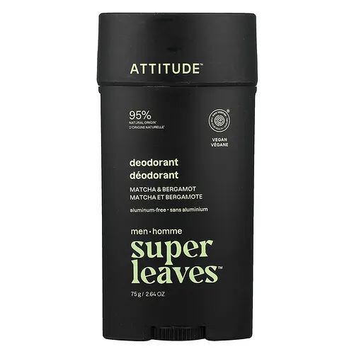 ATTITUDE, Super Leaves™, Desodorante sin aluminio para hombres, Matcha y bergamota, 75 g (2,64 oz)