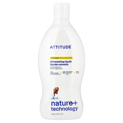ATTITUDE, Detergente líquido para lavar platos, Cáscara de cítricos, 700 ml (23,7 oz. líq.)