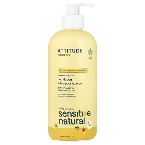 ATTITUDE, Loción corporal para el cuidado natural de la piel sensible de los bebés con avena, Sin fragancia, 473 ml (16 oz. líq.)