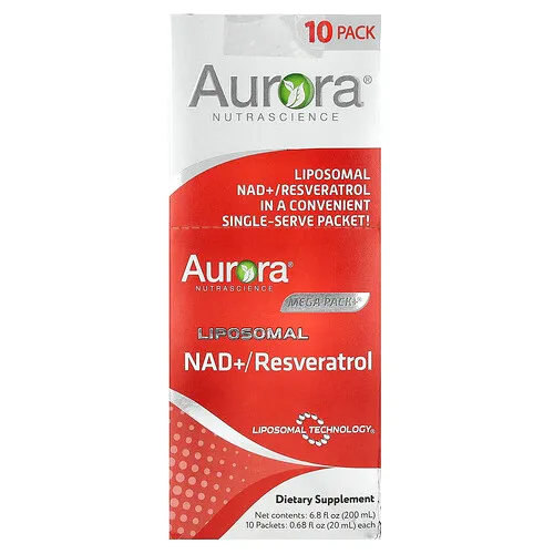Aurora Nutrascience, Mega-Pack+®, NAD+/resveratrol liposomal, 10 sobres, 20 ml (0,68 oz. líq.) cada uno