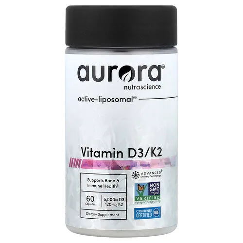 Aurora Nutrascience, Vitaminas D3 y K2, 60 cápsulas