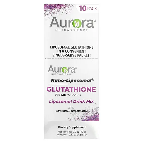 Aurora Nutrascience, Nano-Liposomal®, Glutatión, Mezcla para preparar bebidas liposomales, 10 sobres, 9 g (0,32 oz) cada uno