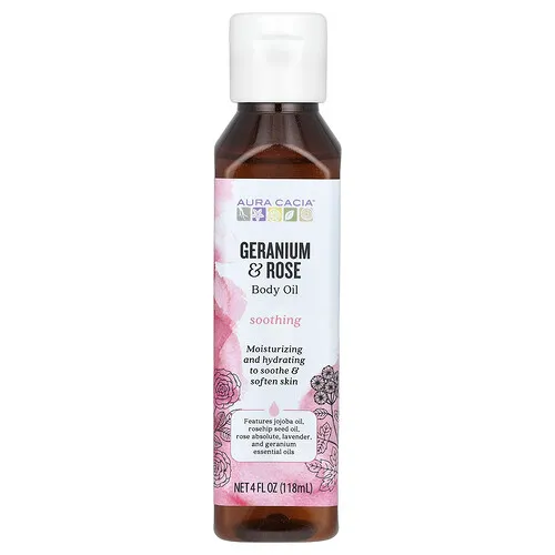 Aura Cacia, Aceite corporal, Geranio y rosa, 118 ml (4 oz. líq.)