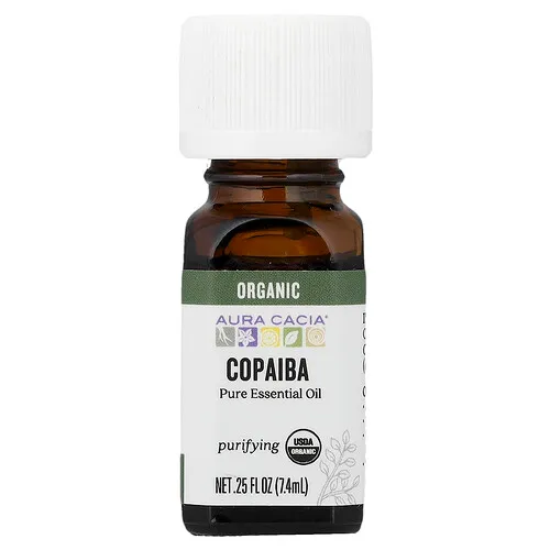 Aura Cacia, Aceite esencial puro, Copaiba orgánica, 7,4 ml (0,25 oz. líq.)