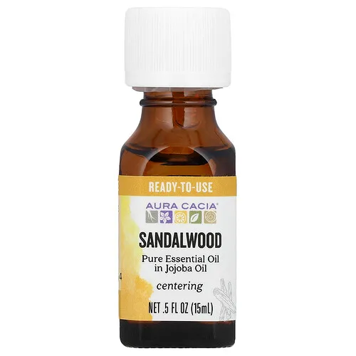 Aura Cacia, Aceite esencial puro con aceite de jojoba, Sándalo, 15 ml (0,5 oz. Líq.)