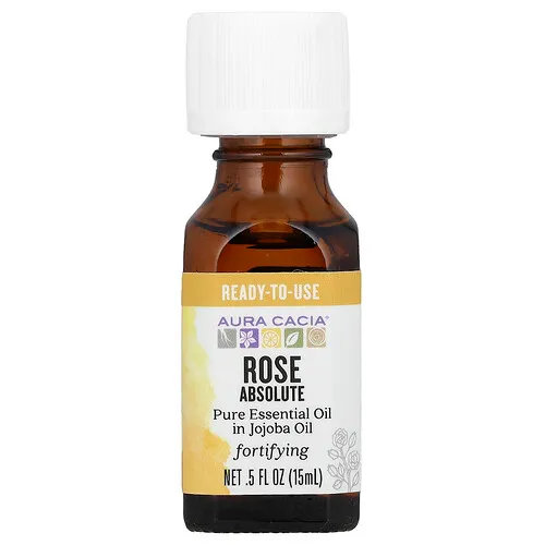 Aura Cacia, Aceite esencial puro en aceite de jojoba, Absoluto de rosa, 15 ml (0,5 oz. líq.)