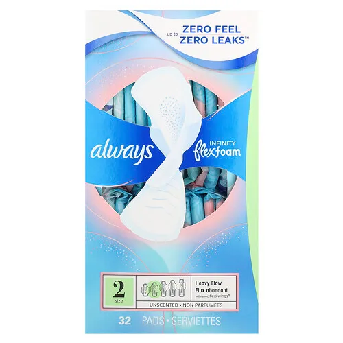 Always, Espuma flexible Infinity con alas flexibles, tamaño 2, flujo abundante, sin aroma, 32 toallas