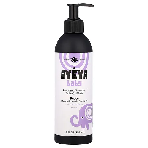 Ayeya, Champú y jabón líquido para el cuerpo calmantes para bebés, Lavanda, 354 ml (12 oz. líq.)