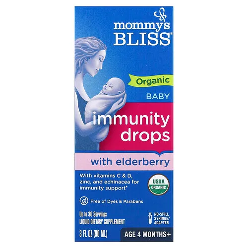 Mommy's Bliss, Gotas inmunitarias orgánicas con saúco para bebés, 4 meses en adelante, 90 ml (3 oz. líq.)