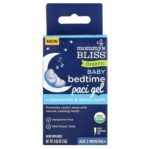 Mommy's Bliss, Paci Gel orgánico para la hora de acostarse para bebés, De 2 meses en adelante, 15 g (0,53 oz)