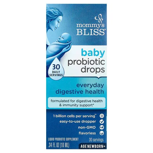 Mommy's Bliss, Probióticos en gotas para bebés, Salud digestiva diaria, Recién nacido en adelante, 10 ml (0,34 oz. líq.)