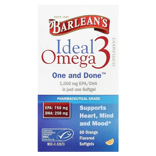 Barlean's, Omega-3 ideal, Naranja, 60 cápsulas blandas