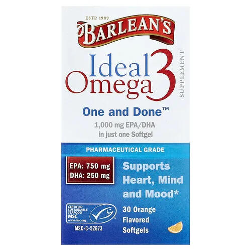 Barlean's, Omega-3 ideal, Naranja, 30 cápsulas blandas