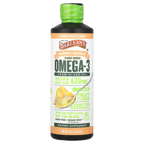 Barlean's, Seriously Delicious®, Omega-3 de origen vegetal proveniente del aceite de algas, Jengibre y melocotón, 630 mg, 454 g (16 oz)