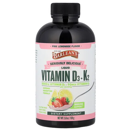Barlean's, Seriously Delicious®, Vitaminas D3 y K2 líquidas, Limonada rosa, Seriously Delicious®, 159 g (5,6 oz)