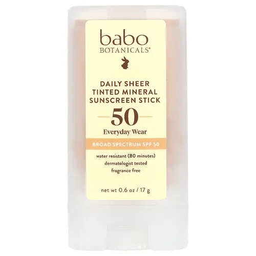Babo Botanicals, Protector solar mineral con color en barra de transparencia diaria, FPS 50, Sin fragancia, 17 g (0,6 oz)